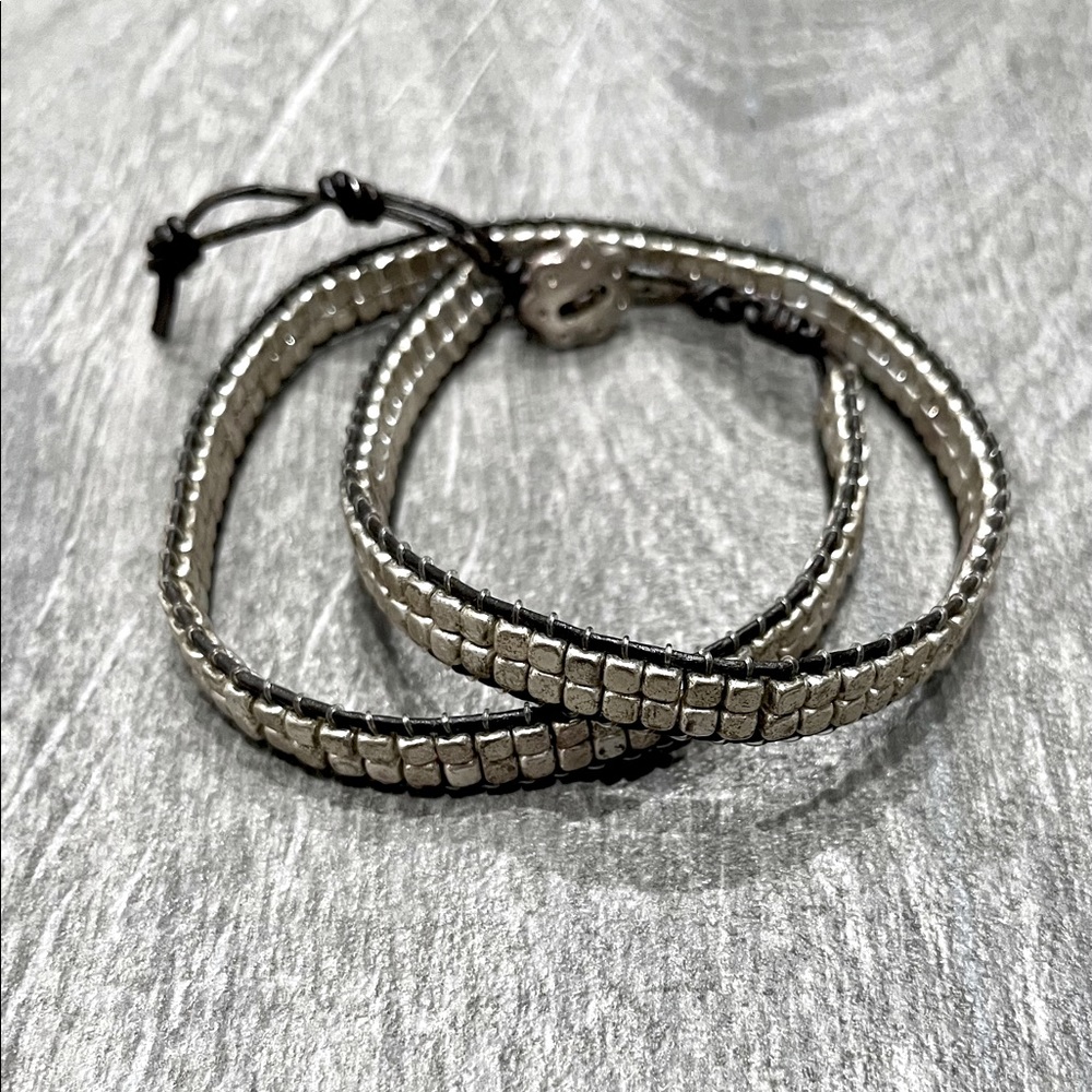 Stella & Dot silver nugget double wrap bracelet